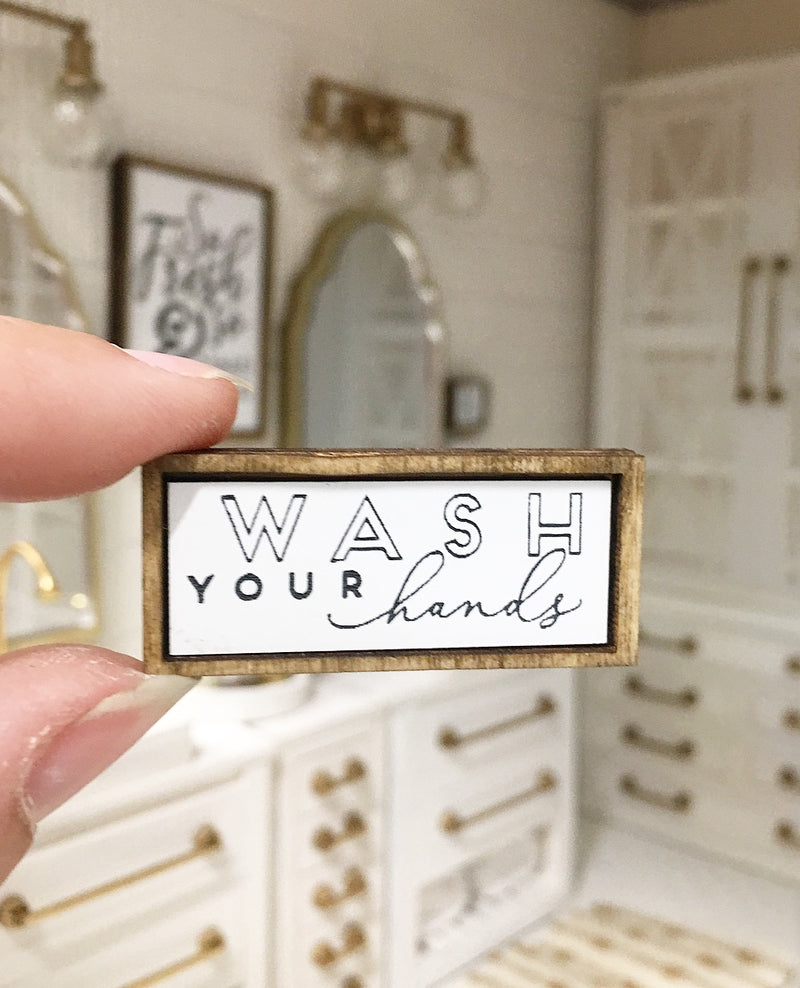 1:12 Scale | Miniature Farmhouse Wash Your Hands White Sign