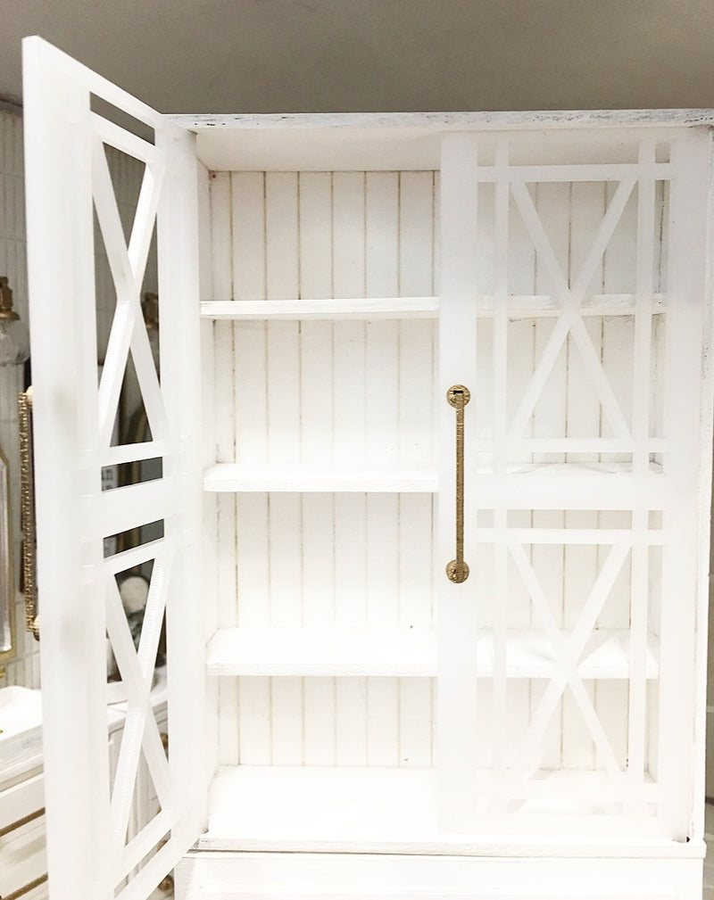 1:12 Scale | Miniature Farmhouse  White Diamond Door Cupboard