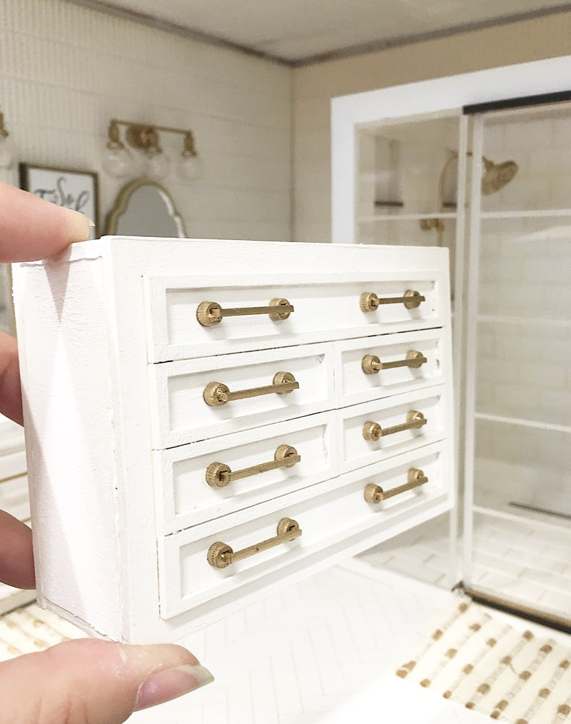 1:12 Scale | Miniature Farmhouse White & Gold Base Cupboard