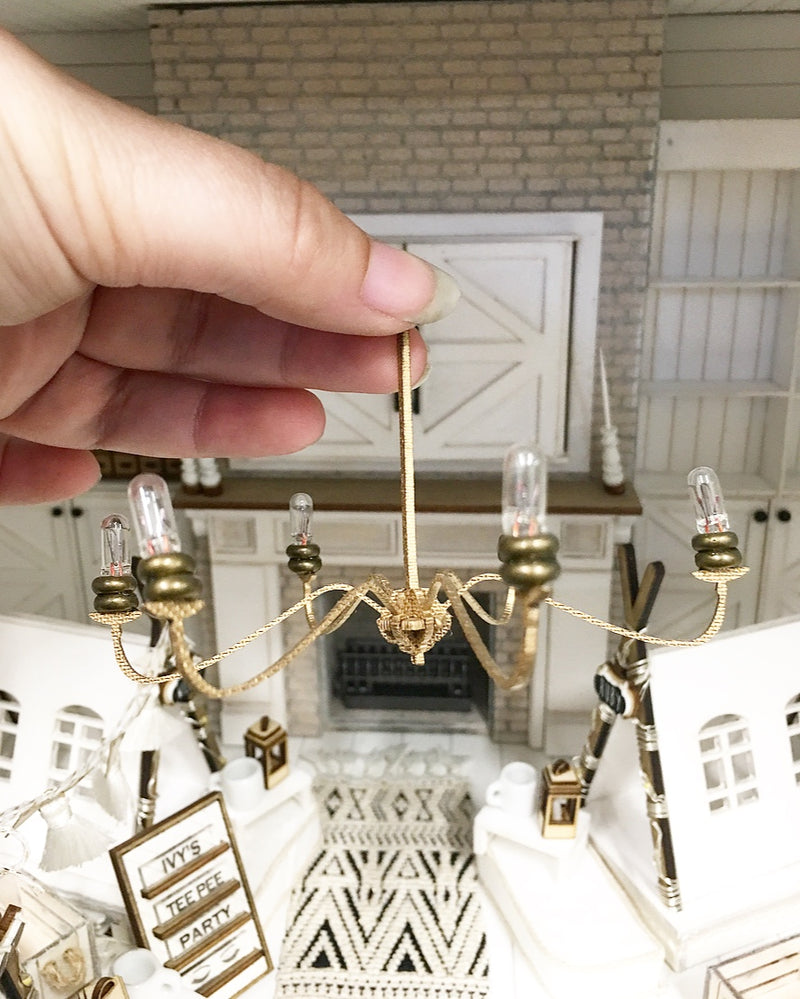 1:12 Scale | Miniature Farmhouse Luca Chandelier Drop Gold