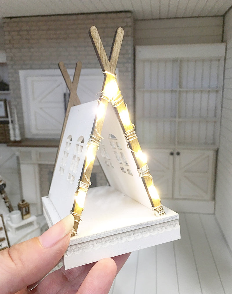 1:12 Scale | Miniature Farmhouse Lighted Teepee White
