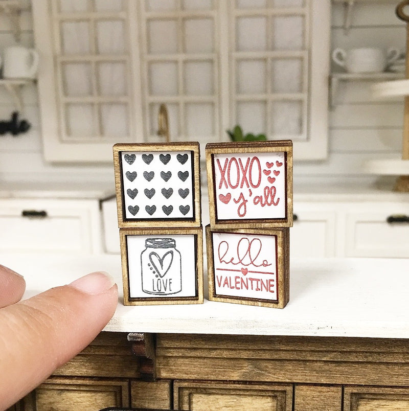 1:12 Scale | Miniature Farmhouse Set Of 4 Mini Valentines Signs