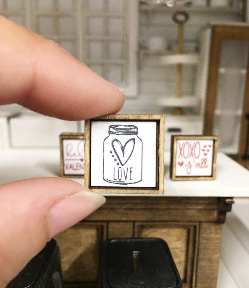 1:12 Scale | Miniature Farmhouse Set Of 4 Mini Valentines Signs