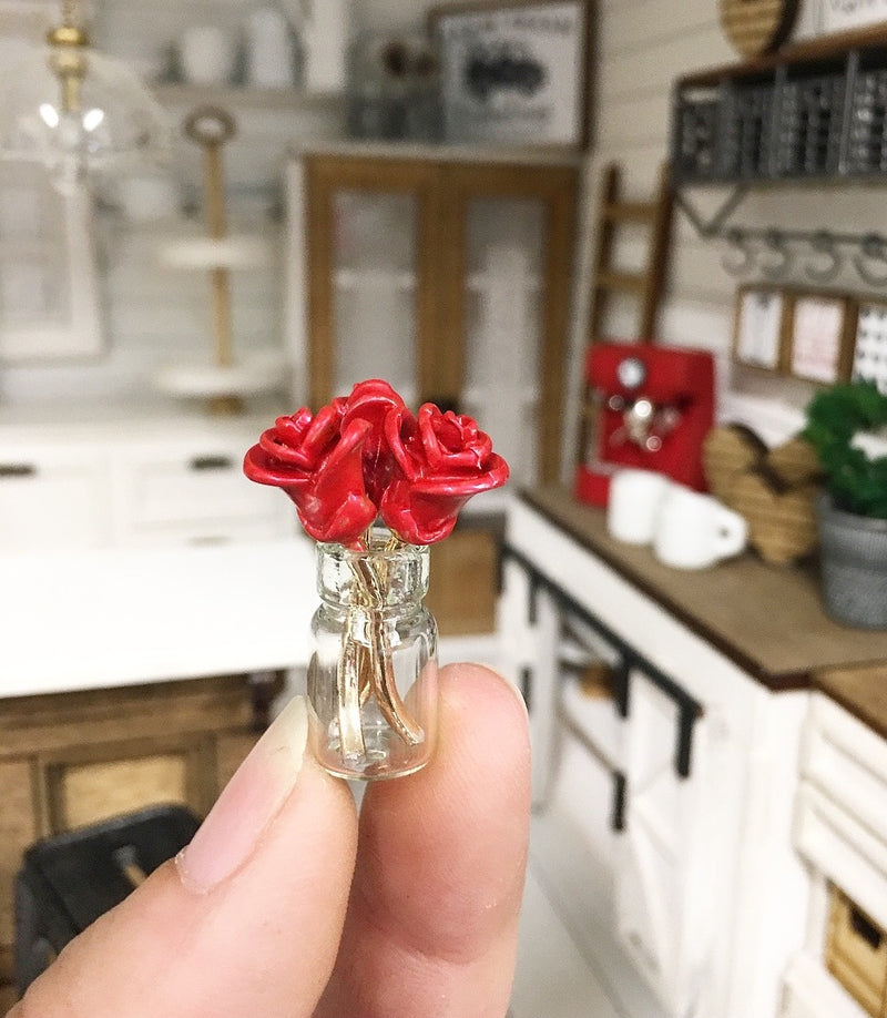 1:12 Scale | Miniature Farmhouse Trio Roses Jar