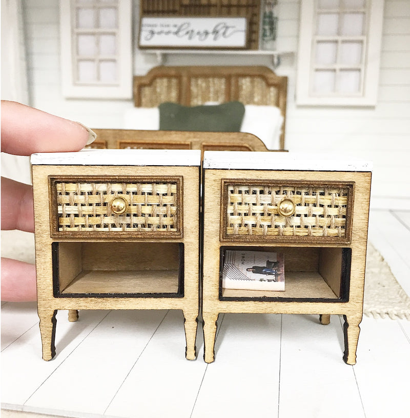 1:12 Scale | Miniature Farmhouse Rattan Nightstand
