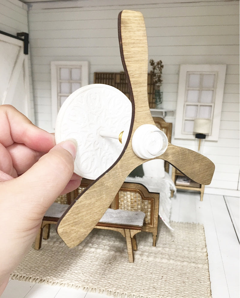 1:12 Scale | Miniature Farmhouse Ceiling Fan with Ceiling Medallion