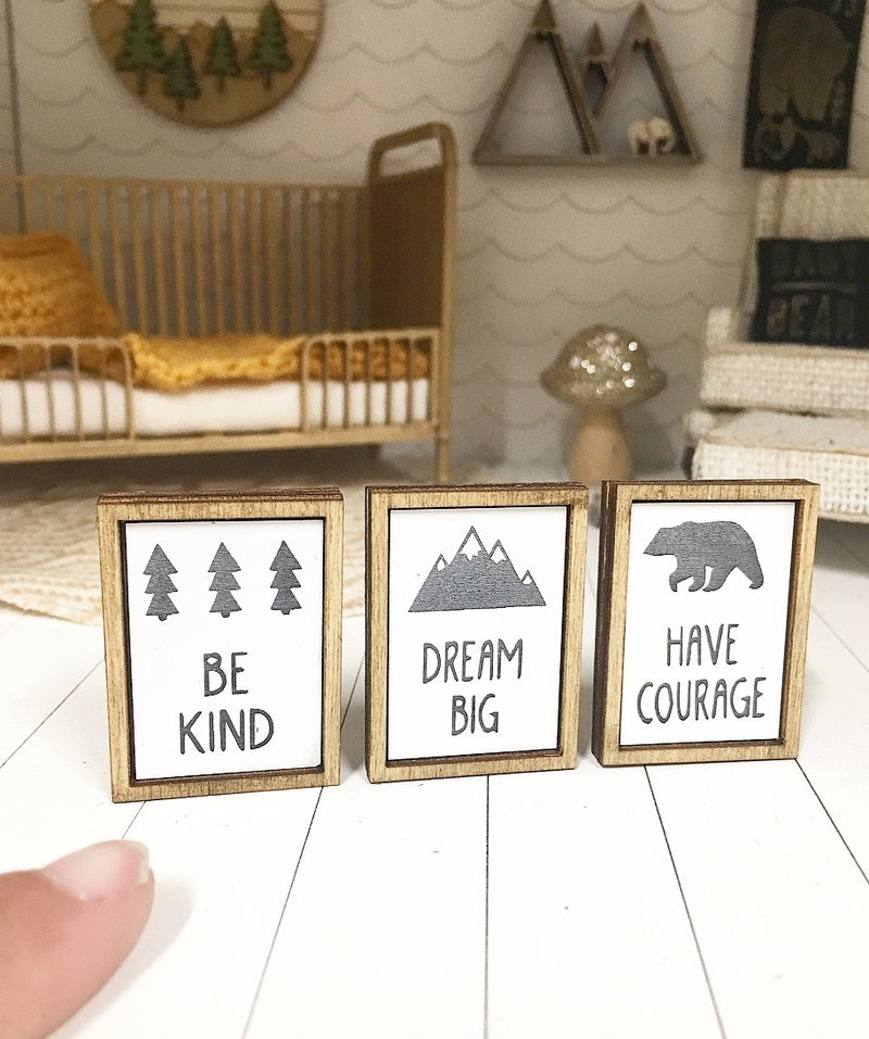 1:12 Scale | Miniature Farmhouse Signs Kind Dream Courage Set of 3