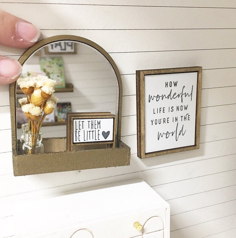 1:12 Scale | Miniature Farmhouse Bronze Arch Mirror With Shelf