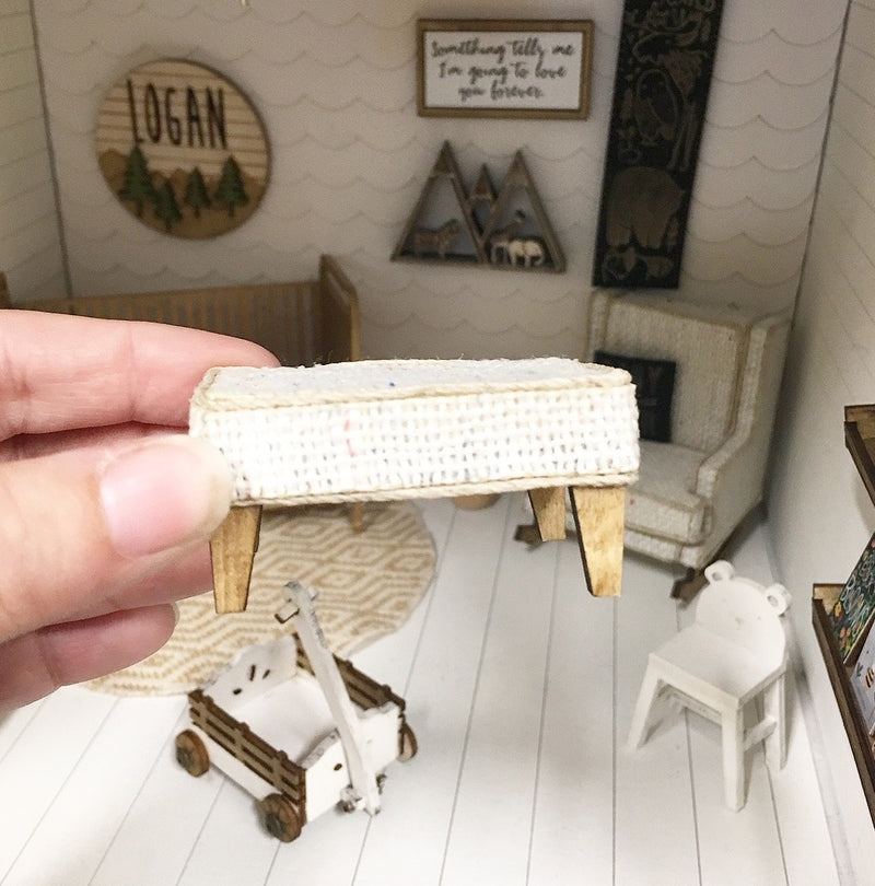 1:12 Scale | Miniature Farmhouse White Linen Foot Stool