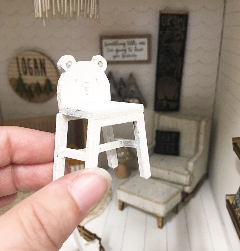 1:12 Scale | Miniature Farmhouse Nursery Mini Bear Chair White
