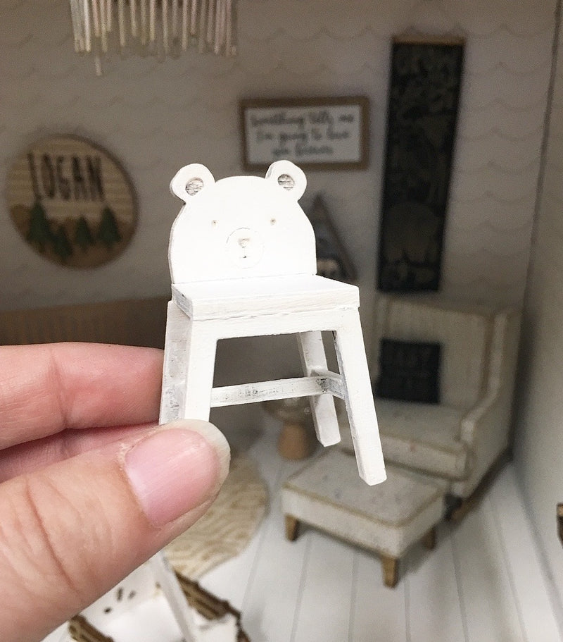 1:12 Scale | Miniature Farmhouse Nursery Mini Bear Chair White