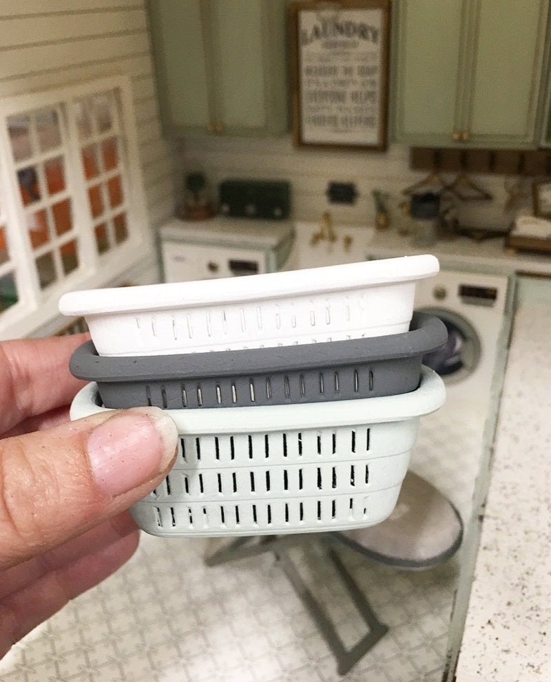 1:12 Scale | Miniature Farmhouse Mint Laundry Basket