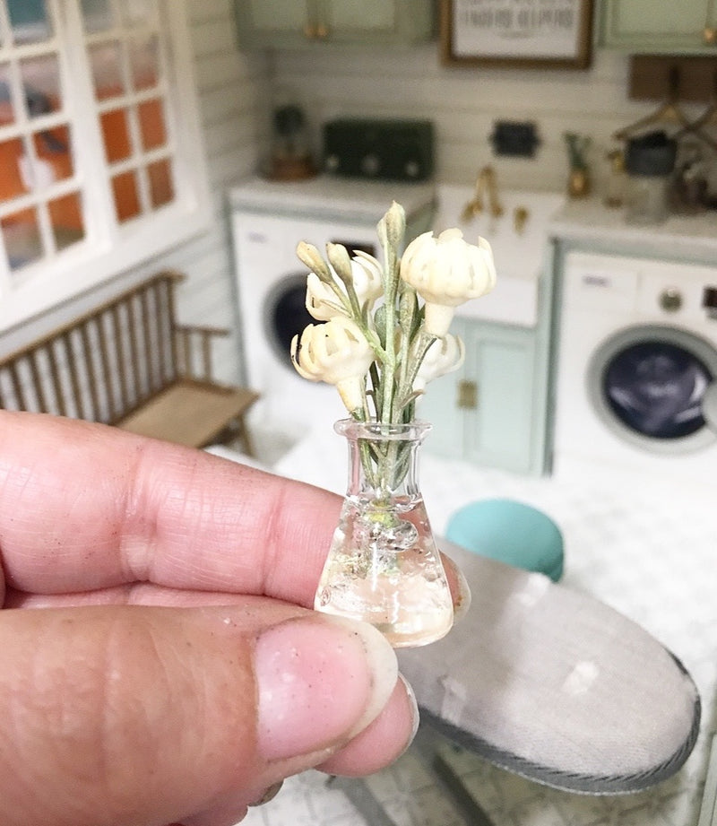 1:12 Scale | Miniature Farmhouse Flowers In Glass Vase