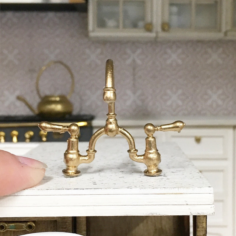 1:12 Scale | Miniature Farmhouse Dual Faucet Gold