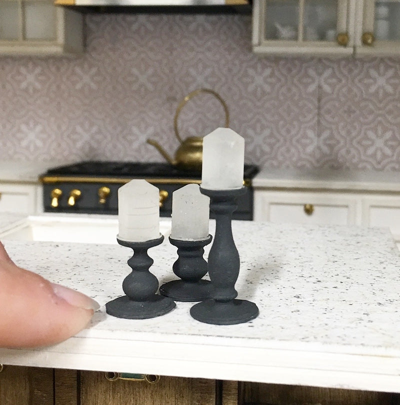 1:12 Scale | Miniature Farmhouse Chunky Candlesticks Charcoal