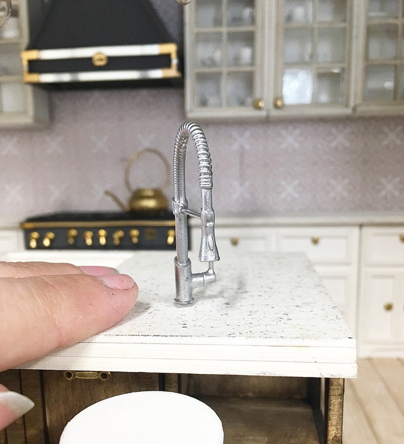 1:12 Scale | Miniature Farmhouse Wire Faucet Silver