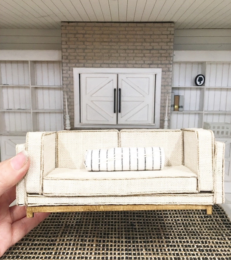 1 :12 Scale | Miniature Farmhouse Linen Sofa
