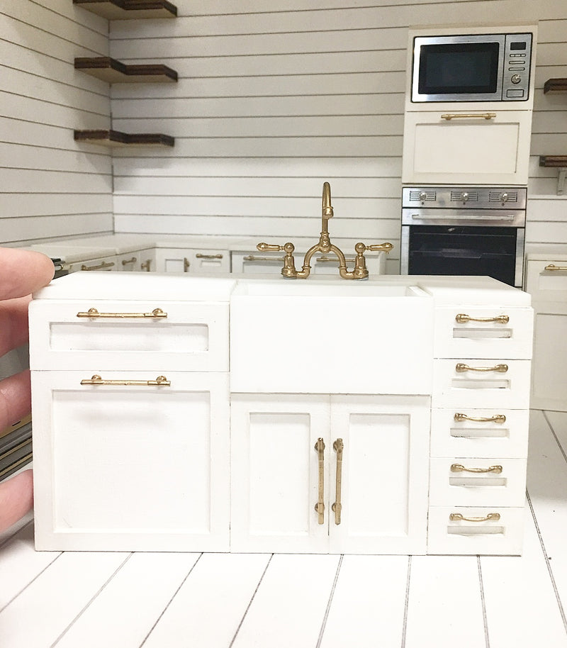 1:12 Scale | Miniature Farmhouse Kitchen Lower Cabinet with Sink