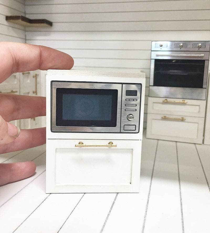 1:12 Scale | Miniature Farmhouse Kitchen Cabinet with Inbuilt Microwave