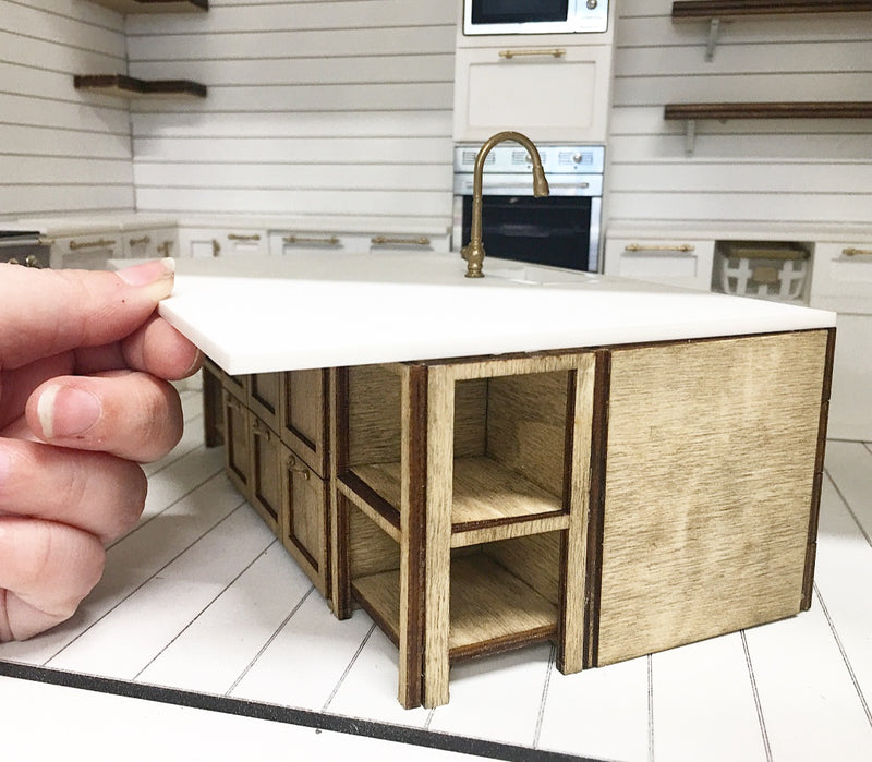 1:12 Scale | Miniature Farmhouse Kitchen Large Island With Dishwasher