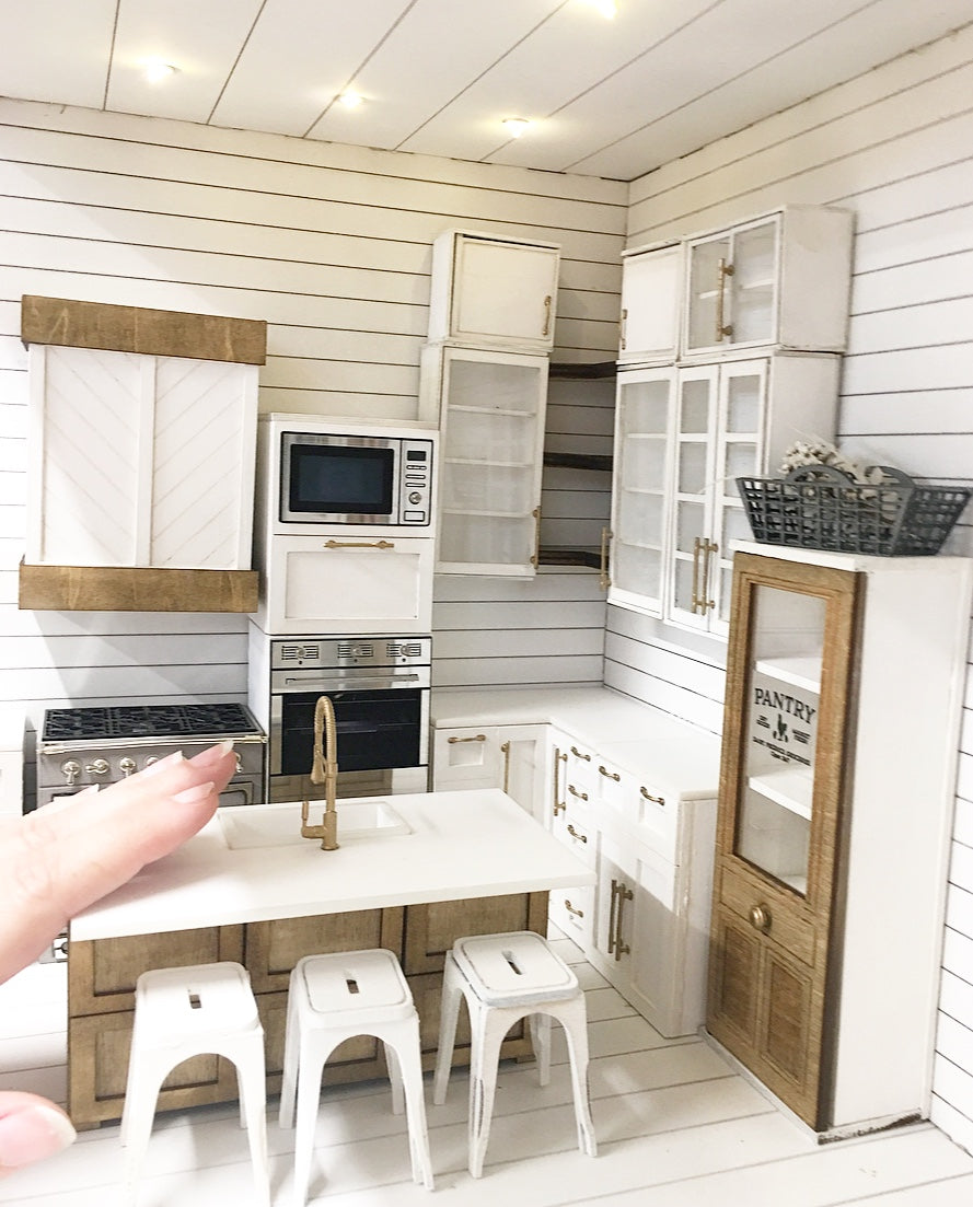 Acxico 1:12 Scale Miniature Kitchen Cabinet - Wooden Display Shelf For Dollhouse & Model Scenes