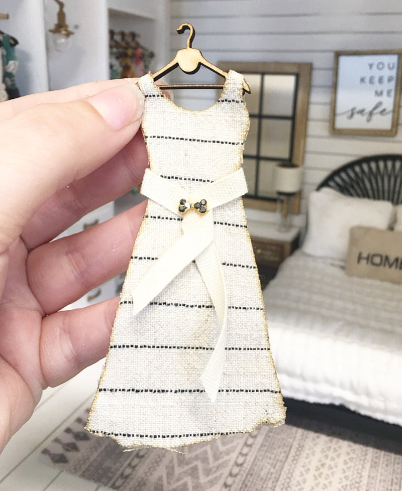 1:12 Scale | Miniature Farmhouse Dress On Hanger Linen Stripe