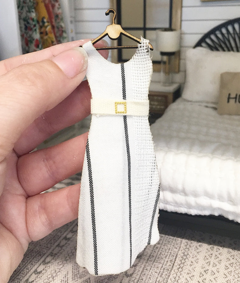 1:12 Scale | Miniature Farmhouse Dress On Hanger Black Stripe