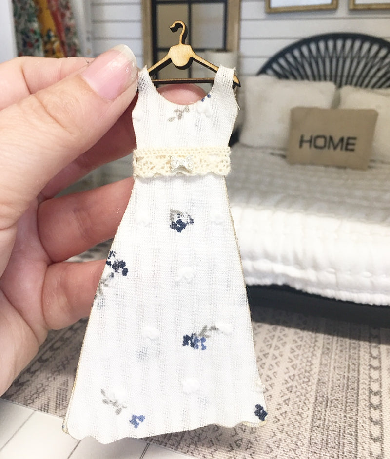 1:12 Scale | Miniature Farmhouse Dress On Hanger Blue Flowers