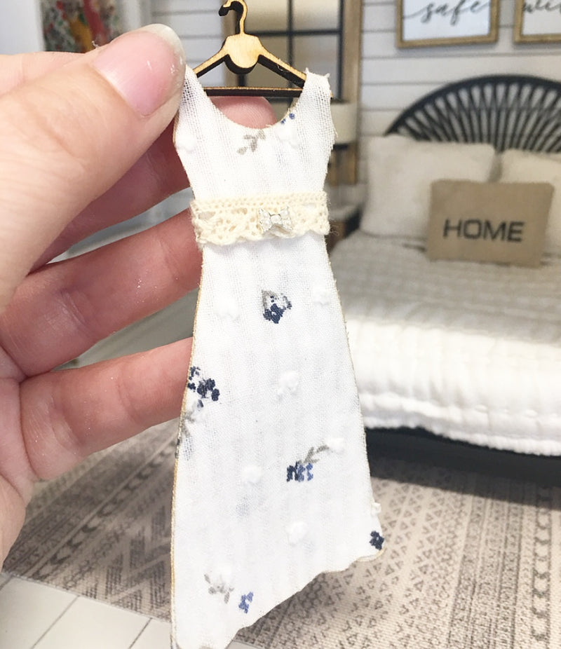 1:12 Scale | Miniature Farmhouse Dress On Hanger Blue Flowers