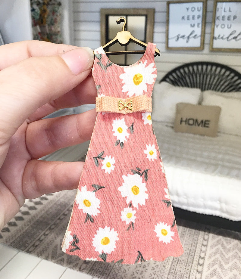 1:12 Scale | Miniature Farmhouse Dress On Hanger Blush Flowers
