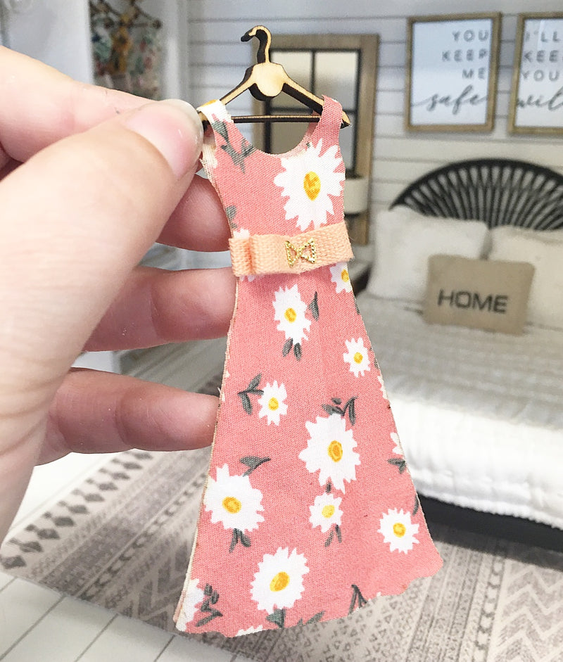 1:12 Scale | Miniature Farmhouse Dress On Hanger Blush Flowers