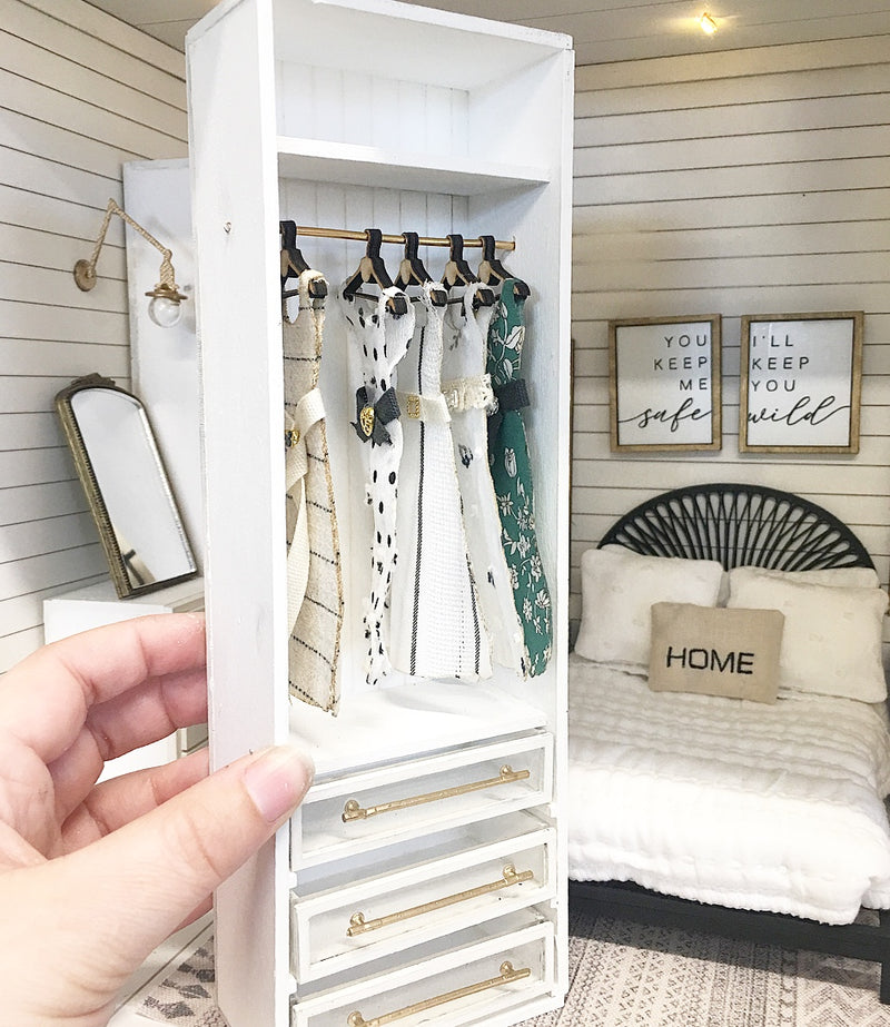 1:12 Scale | Miniature Farmhouse Large Wardrobe with Drawers