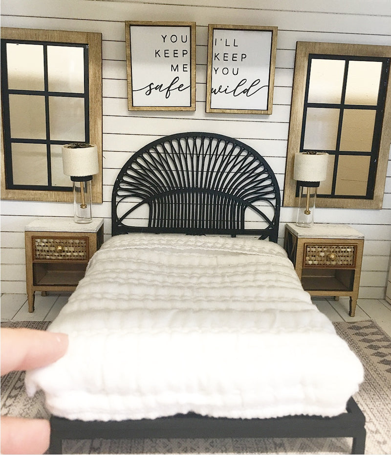Farmhouse Rattan Bed with Bed base & Mattress Black