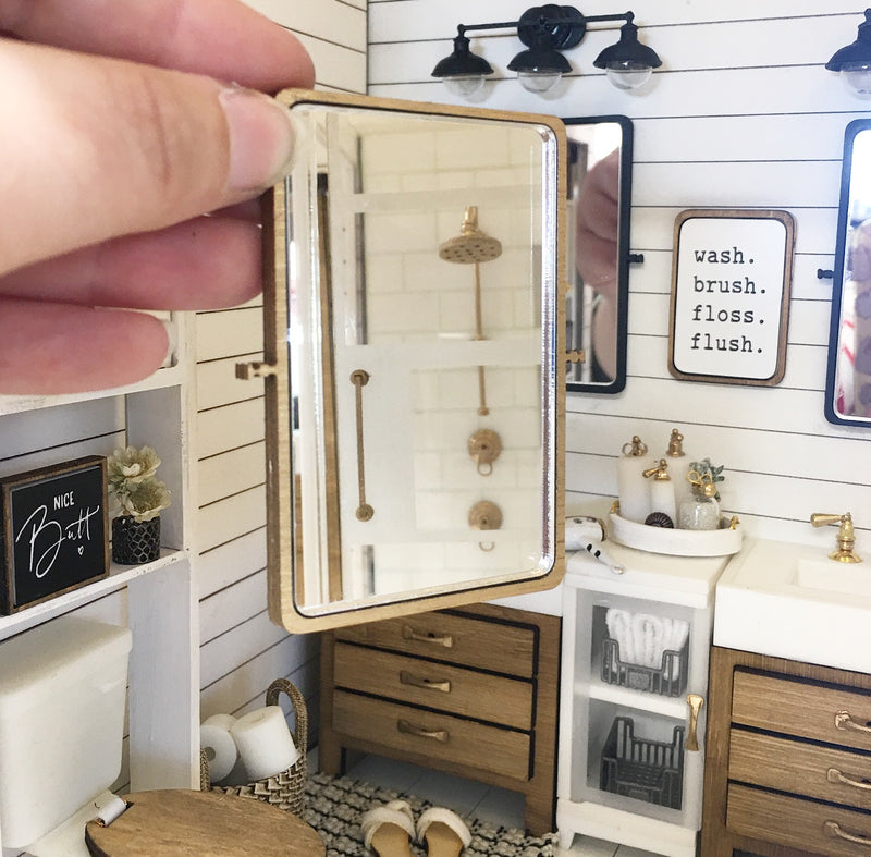 1:12 Scale | Miniature Farmhouse Industrial Mirror Rectangle Gold