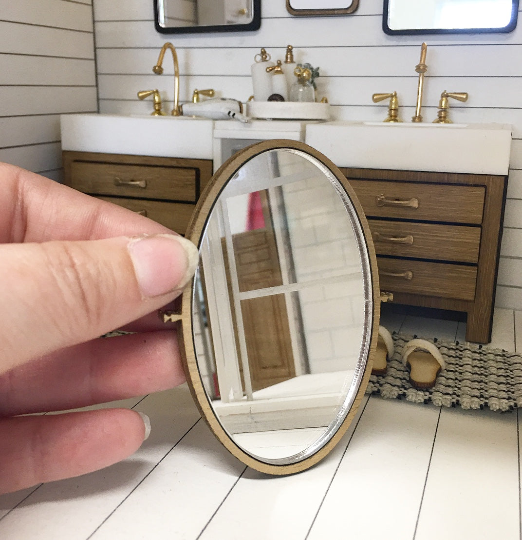 Mini Model Mirror 1:12 Scale | Miniature Farmhouse Industrial Mirror Oval Gold ...