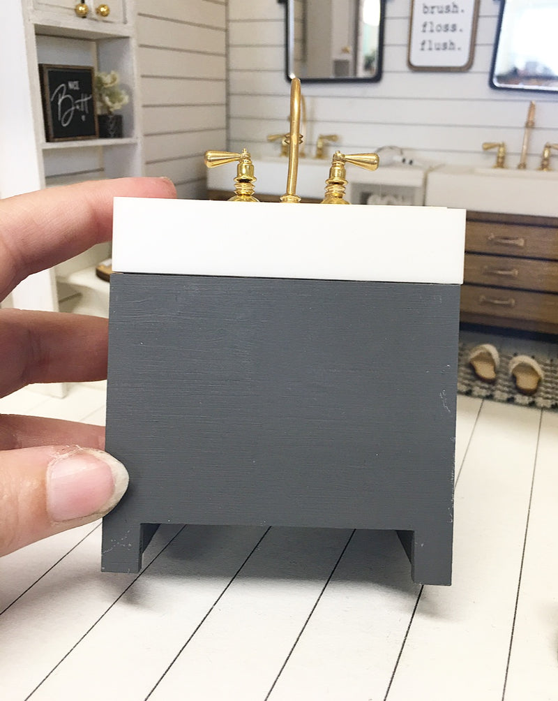 1:12 Scale | Miniature Farmhouse Cross Single Vanity Dark Grey
