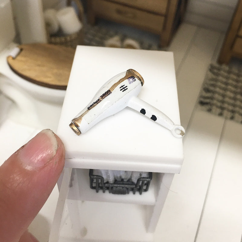1:12 Scale | Miniature Farmhouse White Hairdryer