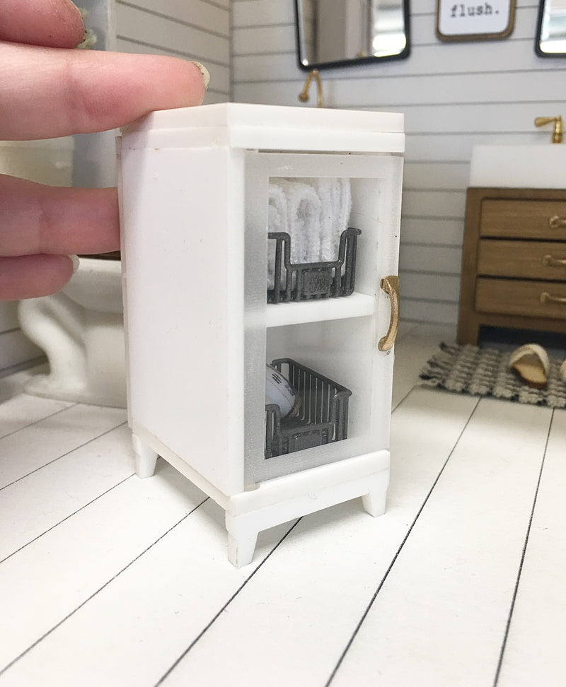 1:12 Scale | Miniature Farmhouse Middle Vanity Cabinet White