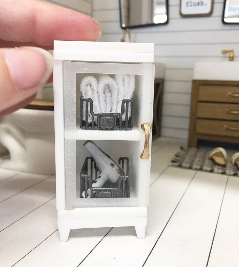 1:12 Scale | Miniature Farmhouse Middle Vanity Cabinet White