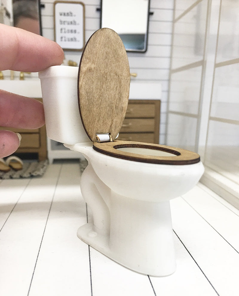 1:12 Scale | Miniature Farmhouse Toilet White with Wooden Seat