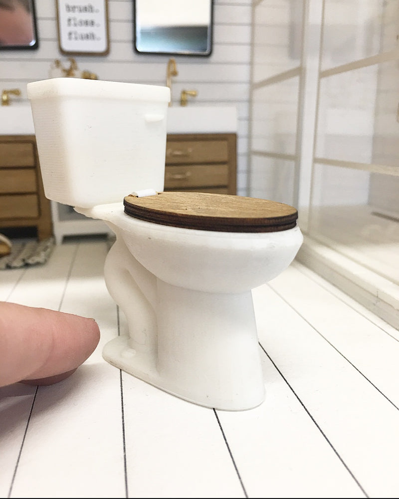 1:12 Scale | Miniature Farmhouse Toilet White with Wooden Seat