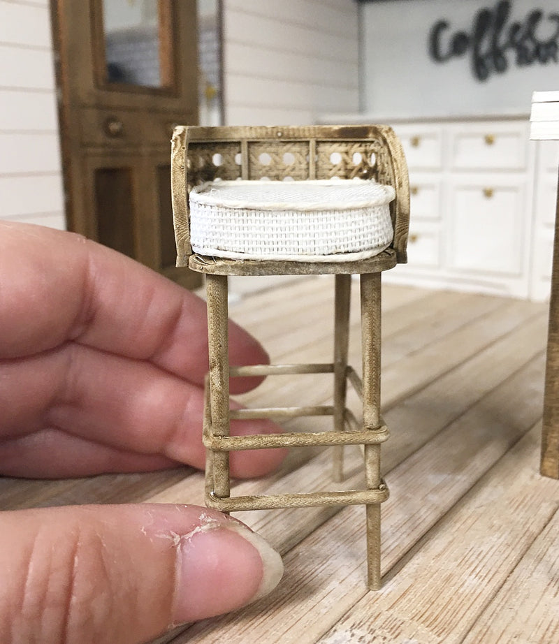 Miniature 1:12 | Miniature Farmhouse Rattan Stool with Cushion 1PC
