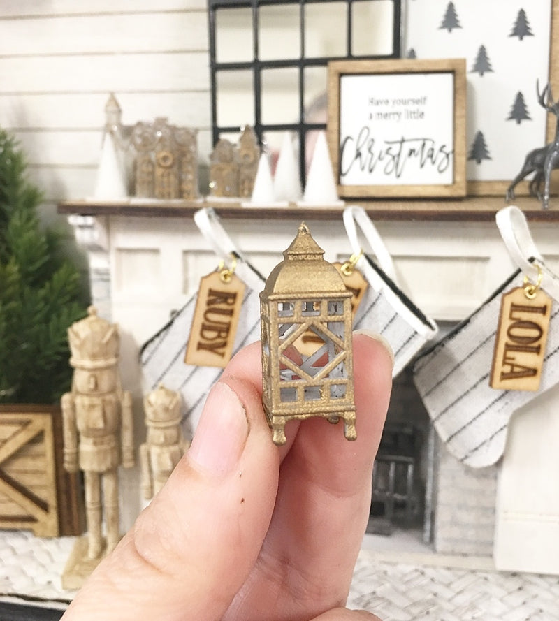 Miniature 1:12 | Miniature Farmhouse Christmas Antique Brass Small Lantern