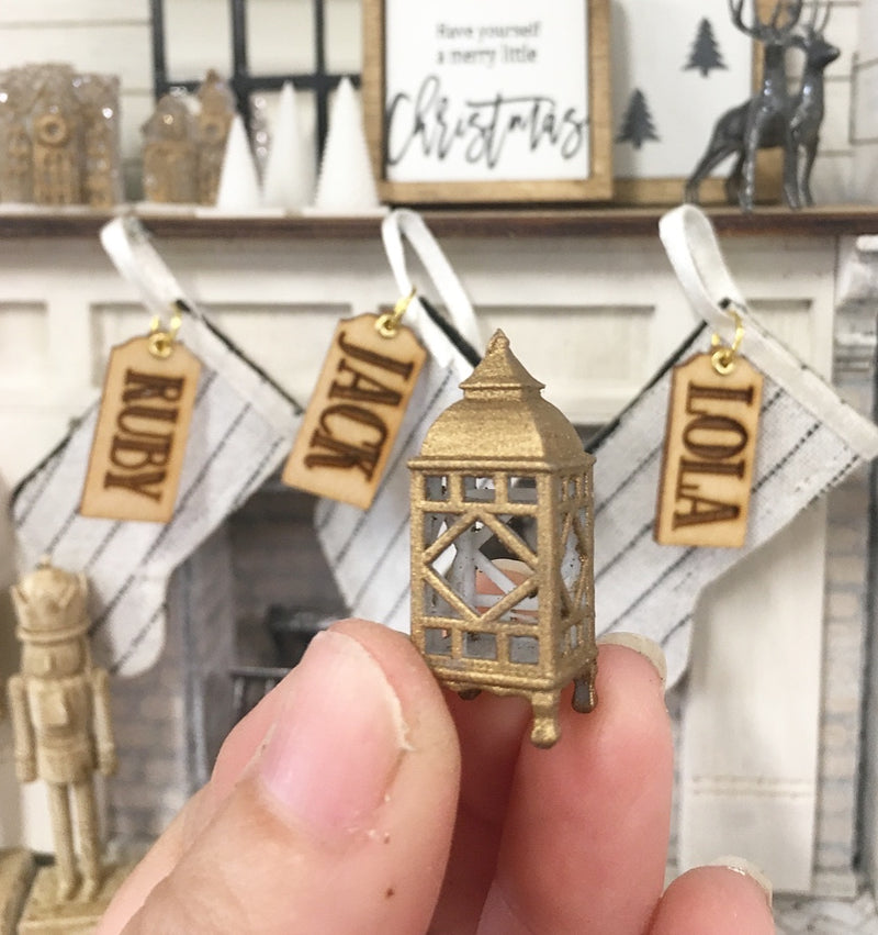 Miniature 1:12 | Miniature Farmhouse Christmas Antique Brass Small Lantern