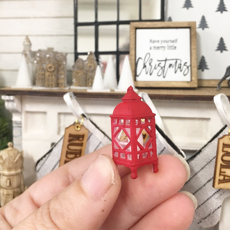 Miniature 1:12 | Miniature Farmhouse Christmas Red Small Lantern