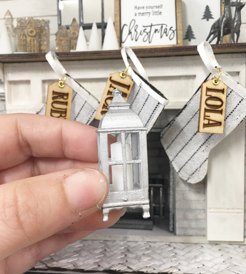 Miniature 1:12 | Miniature Farmhouse Christmas Silver Large Lantern