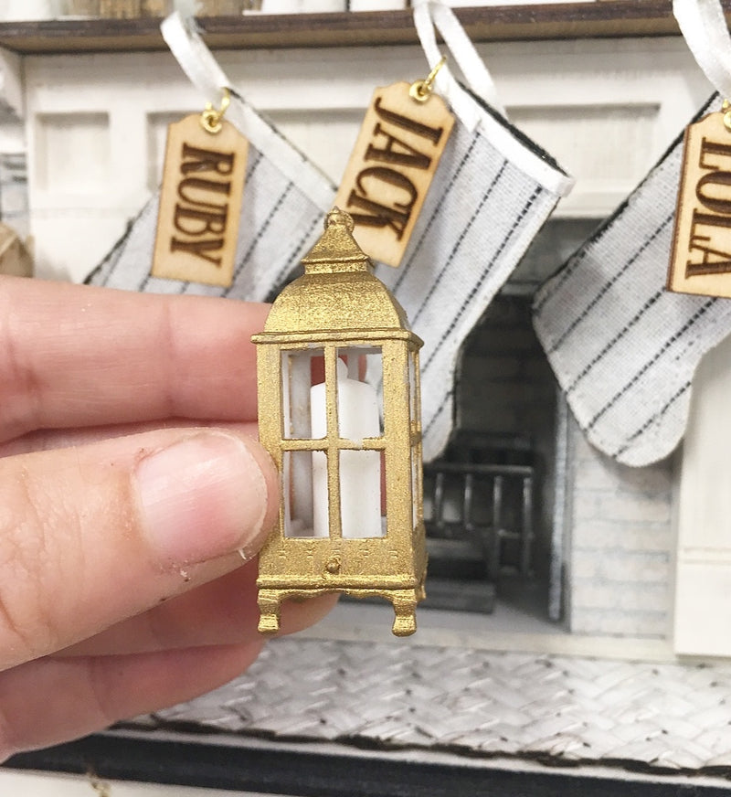 Miniature 1:12 | Miniature Farmhouse Christmas Antique Gold Large Lantern
