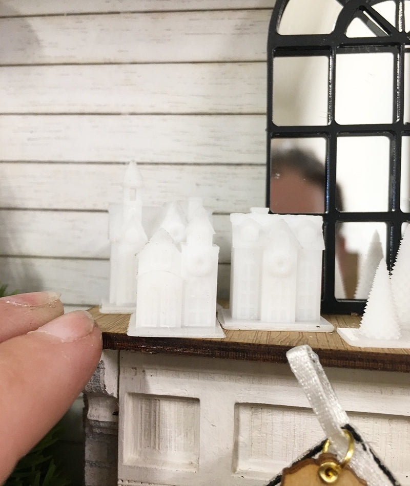 Miniature 1:12 | Miniature Farmhouse Christmas White Houses Set of 3