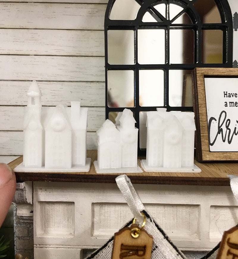 Miniature 1:12 | Miniature Farmhouse Christmas White Houses Set of 3