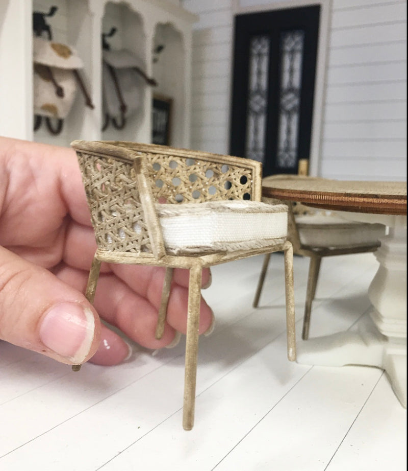 Miniature 1:12 | Miniature Farmhouse Rattan Dining Chair with Cushion 1PC